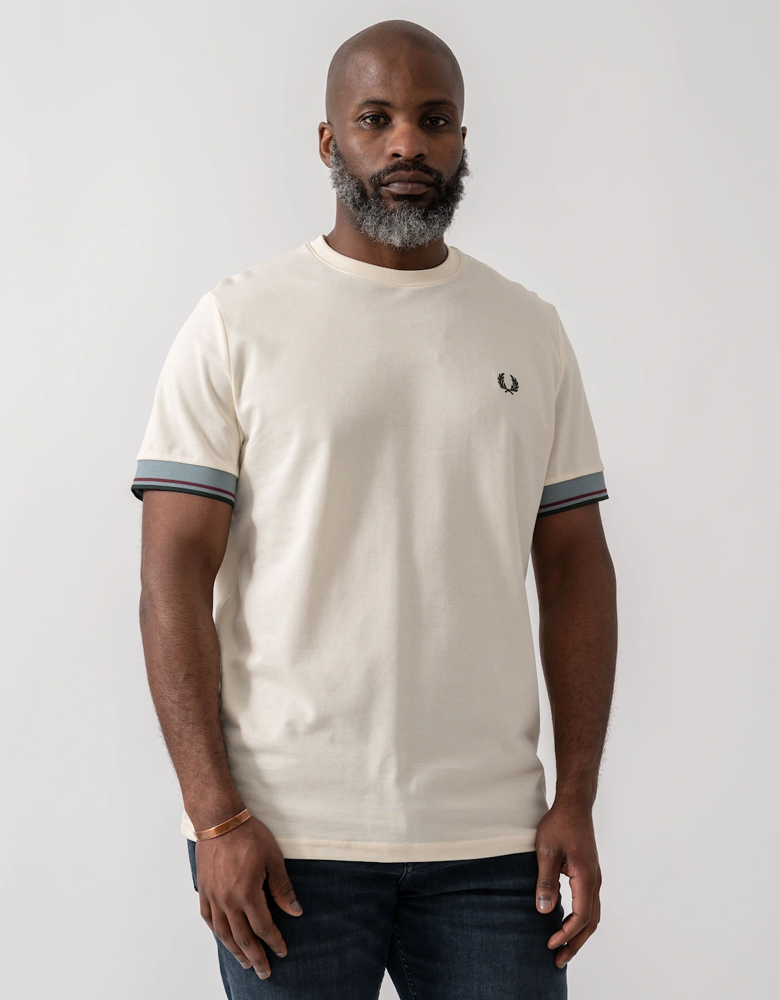 Mens Twin Tipped Cuff T-Shirt - Ecru 560, 4 of 3