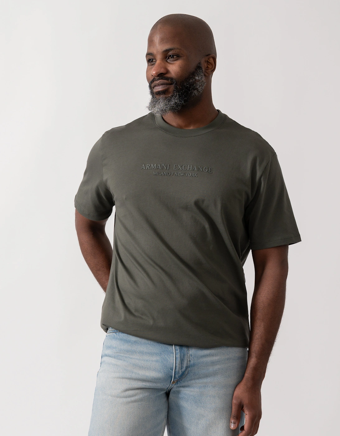 Armani Exchange Men's Tan T-Shirt With Tonal Milano/New York Logo - Chimera M8317  42 Xl