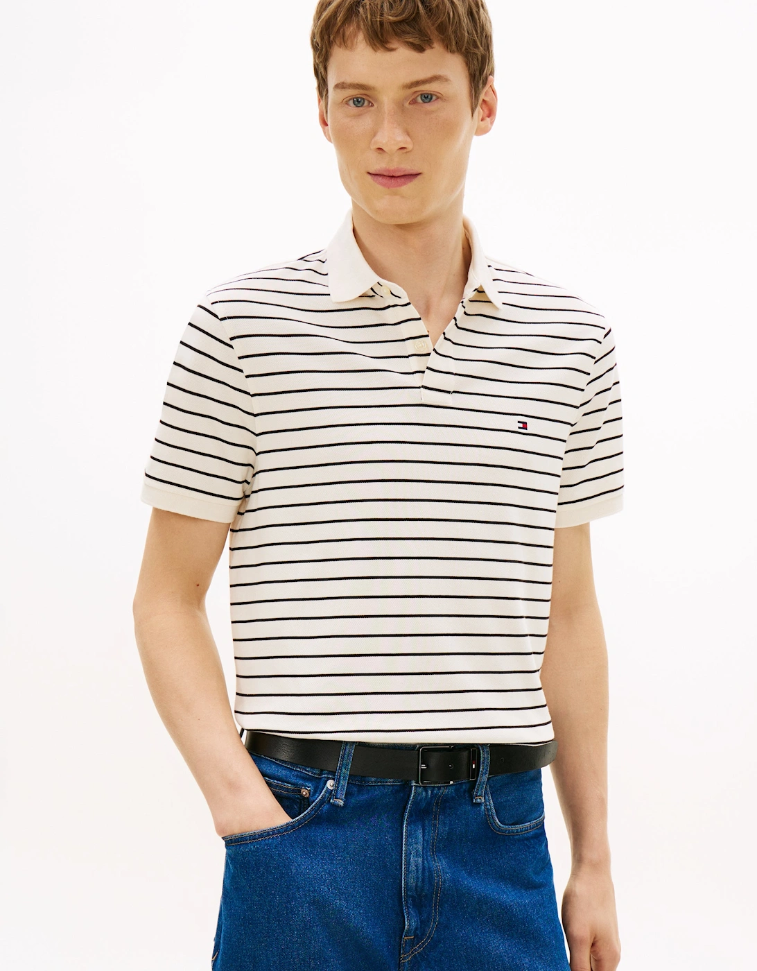Tommy Hilfiger Men's White 1985 Regular Fit Polo - Ivory Petal/Black  40/Regular L