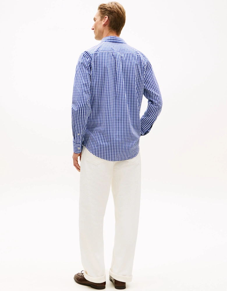 Flex Poplin Gingham Mens Long Sleeve Shirt - Wedge Blue/Check