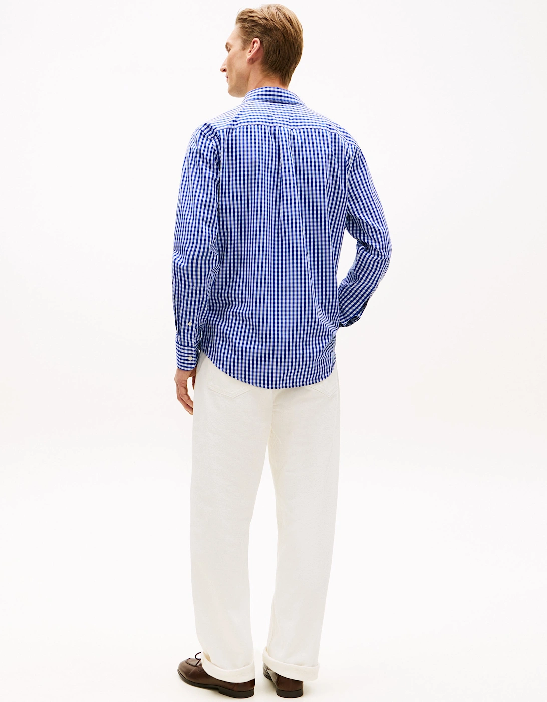 Flex Poplin Gingham Mens Long Sleeve Shirt - Wedge Blue/Check