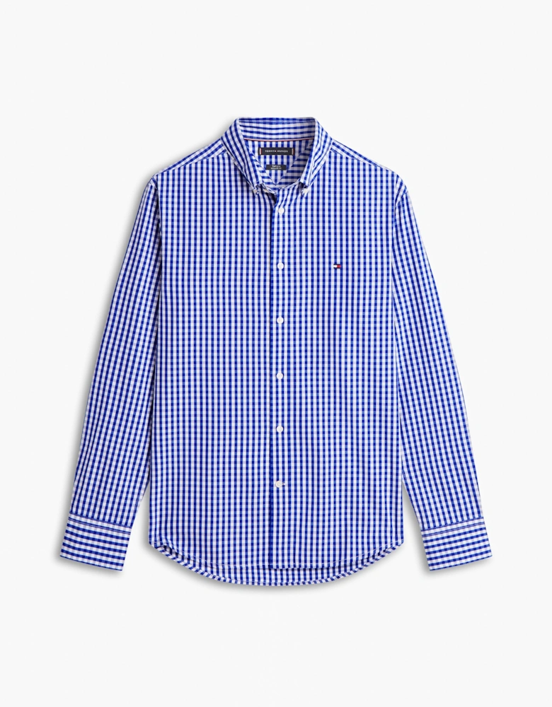 Flex Poplin Gingham Mens Long Sleeve Shirt - Wedge Blue/Check
