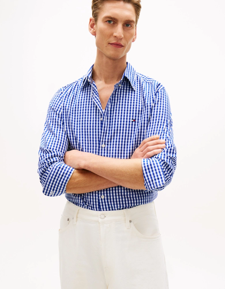 Flex Poplin Gingham Mens Long Sleeve Shirt - Wedge Blue/Check