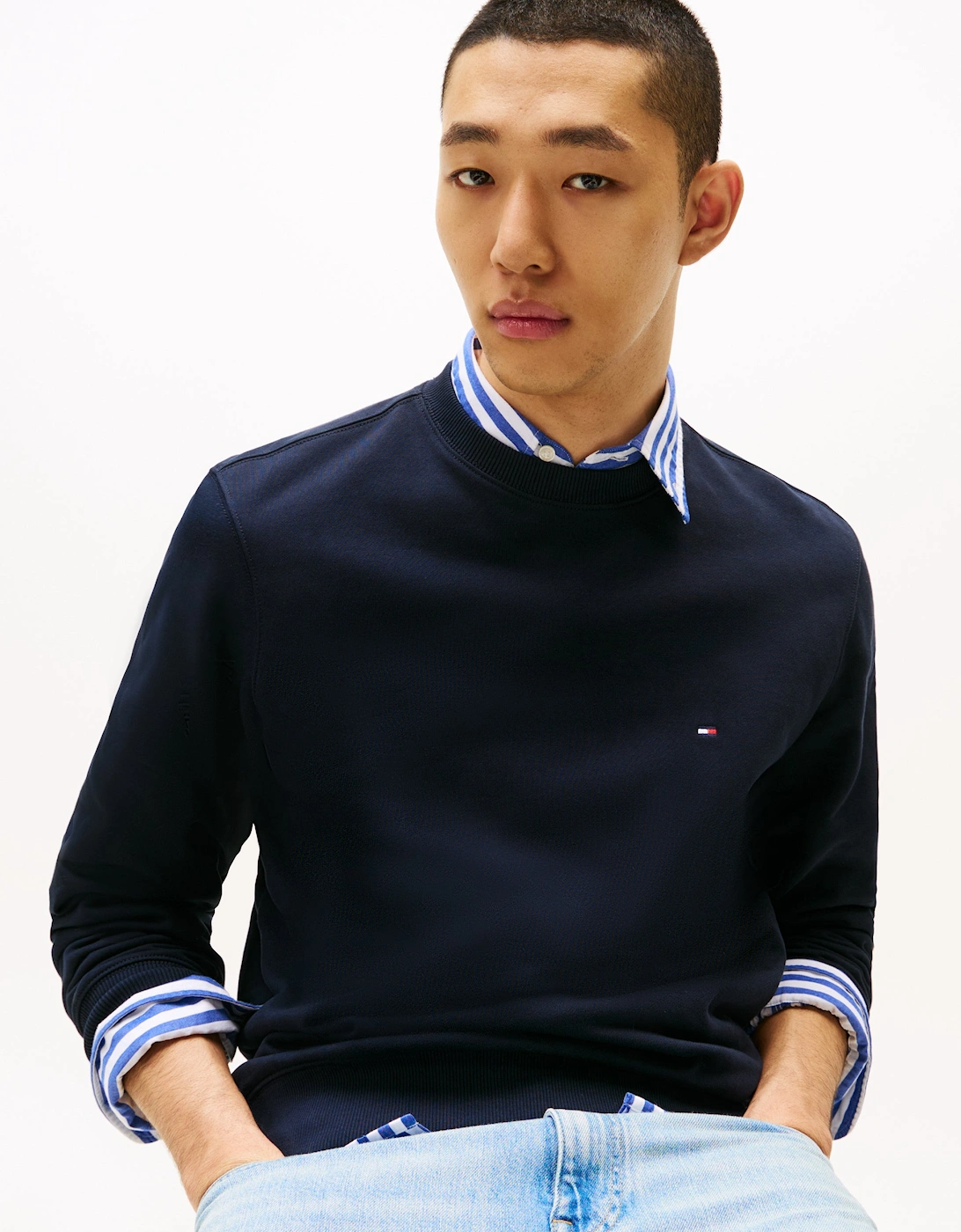 Essential Mens Terry Cotton Crew Neck - Desert Sky