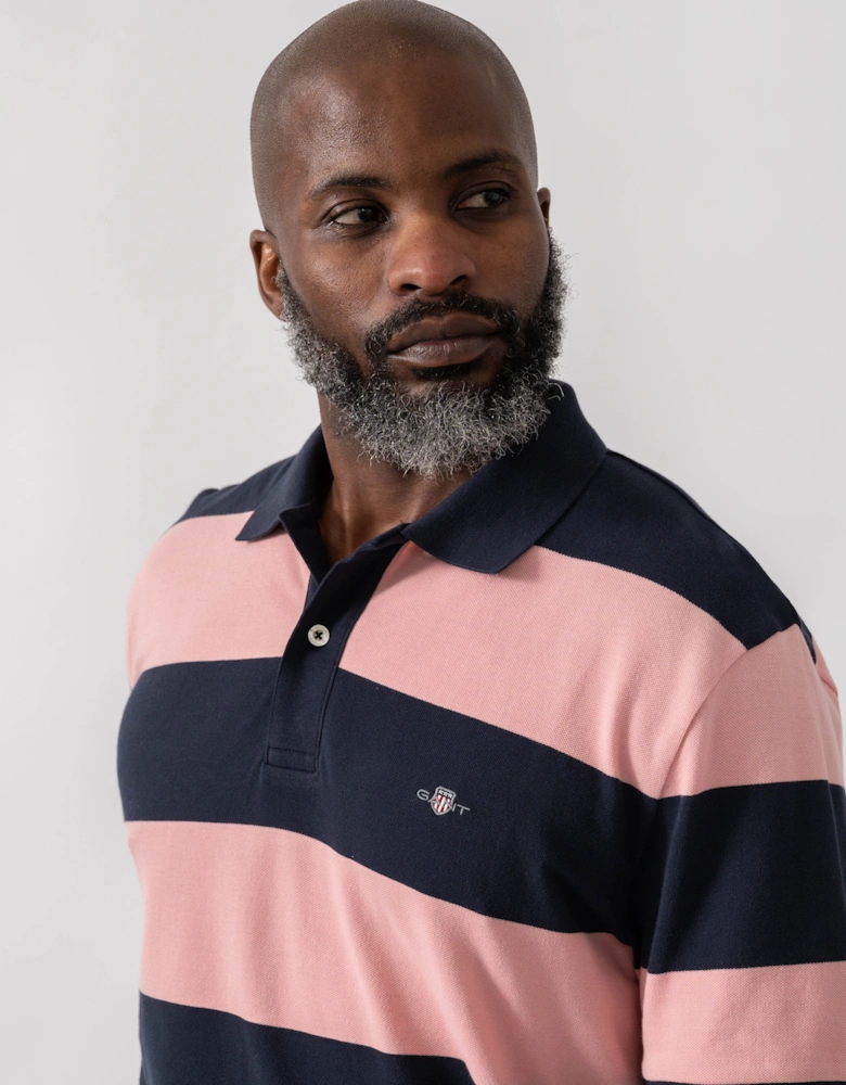 Mens Block Stripe Polo - 671 Bubblegum Pink