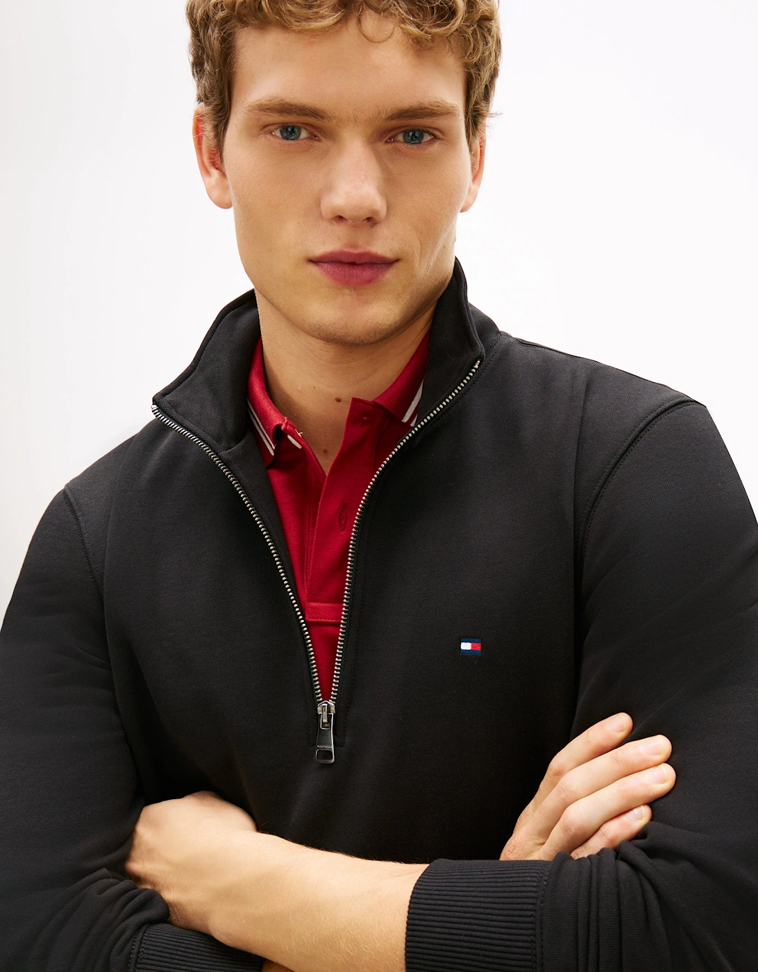 Essential Terry 1/4 Zip Mens Sweatshirt - Black