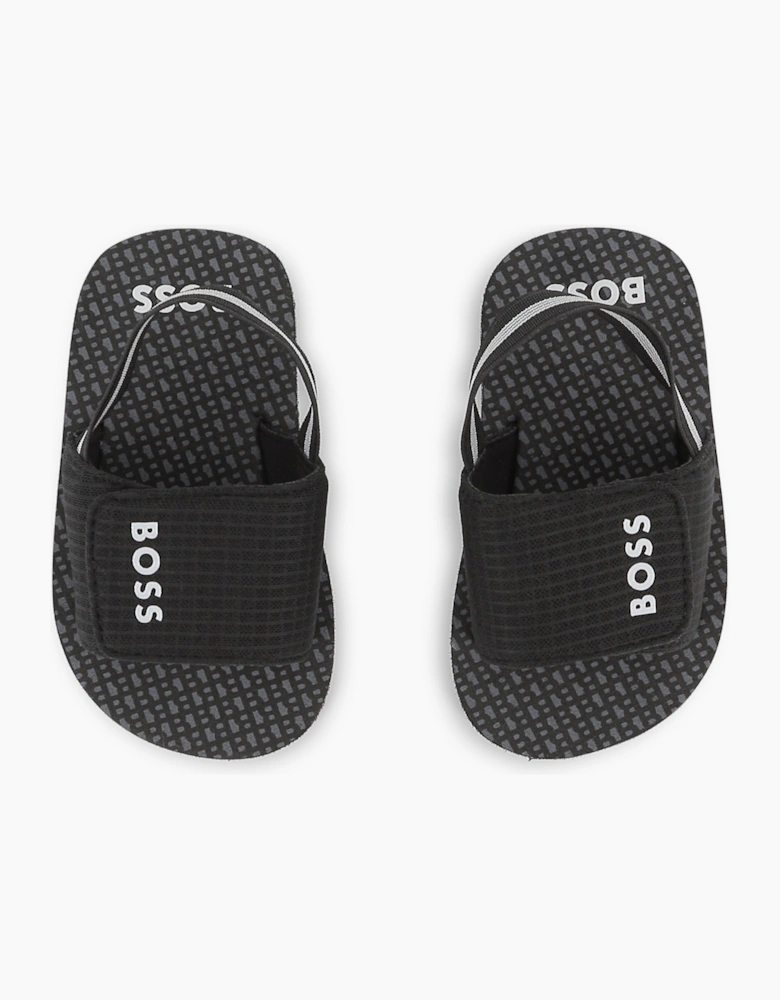 BOSS TODDLER/KID BLACK SLIDERS J52820