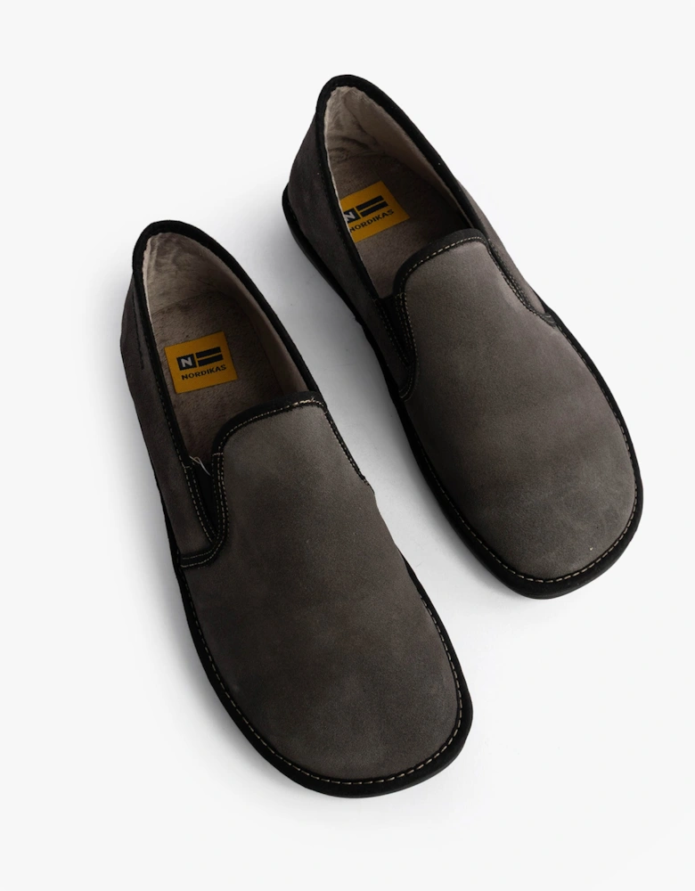 663 Mens Suede Full Slippers Grey