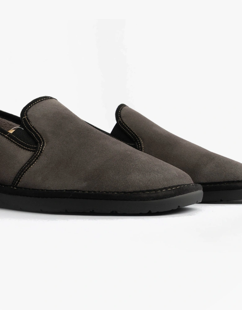 663 Mens Suede Full Slippers Grey