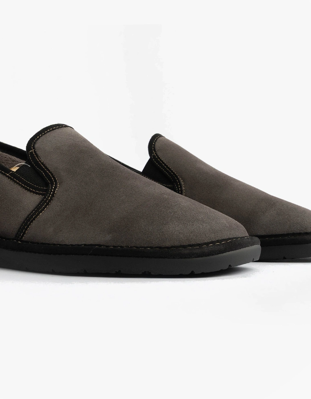 663 Mens Suede Full Slippers Grey