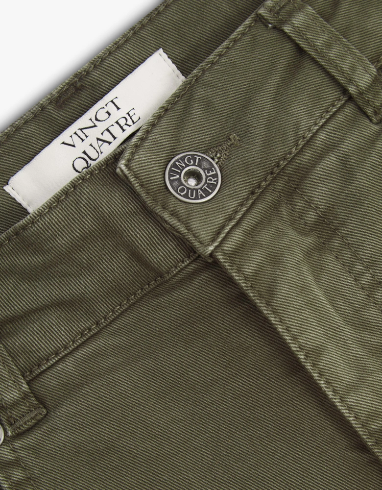Vingt Quatre Slim Fit Olive Green Garment Dye Jeans