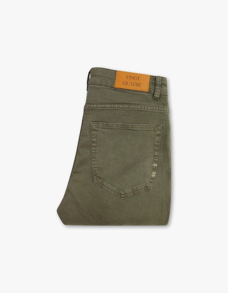 Vingt Quatre Slim Fit Olive Green Garment Dye Jeans
