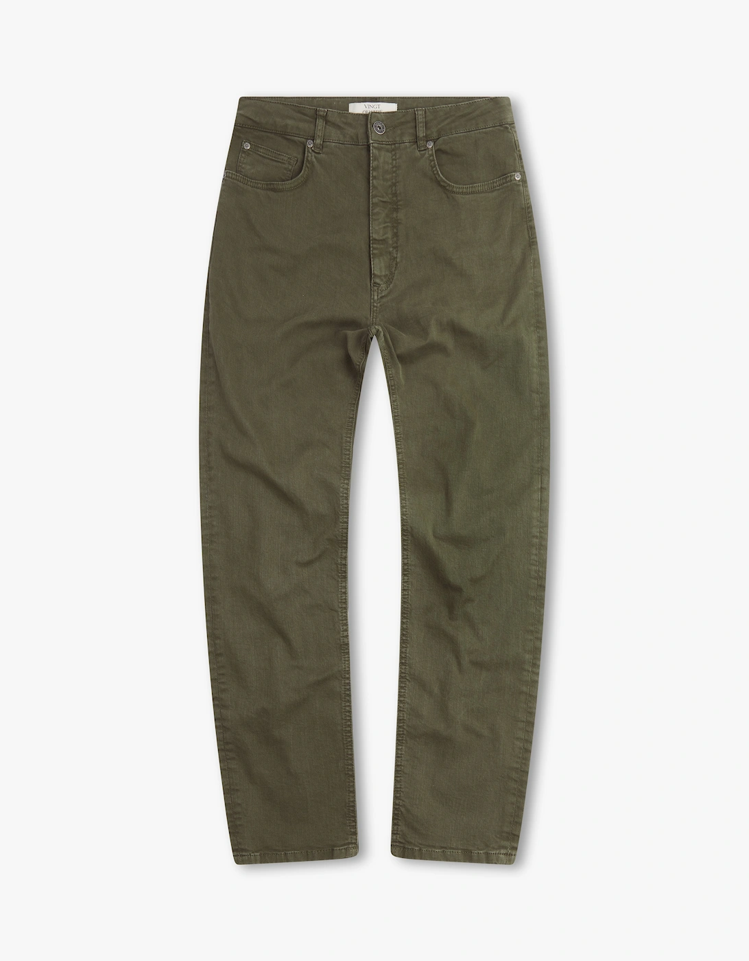 Vingt Quatre Taper Fit Olive Green Garment Dye Jeans, 7 of 6