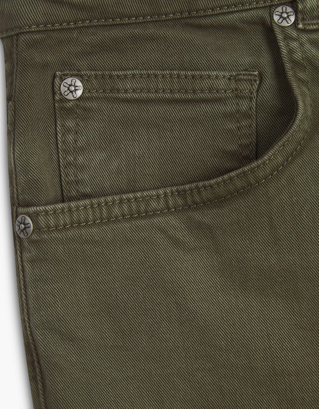 Vingt Quatre Taper Fit Olive Green Garment Dye Jeans