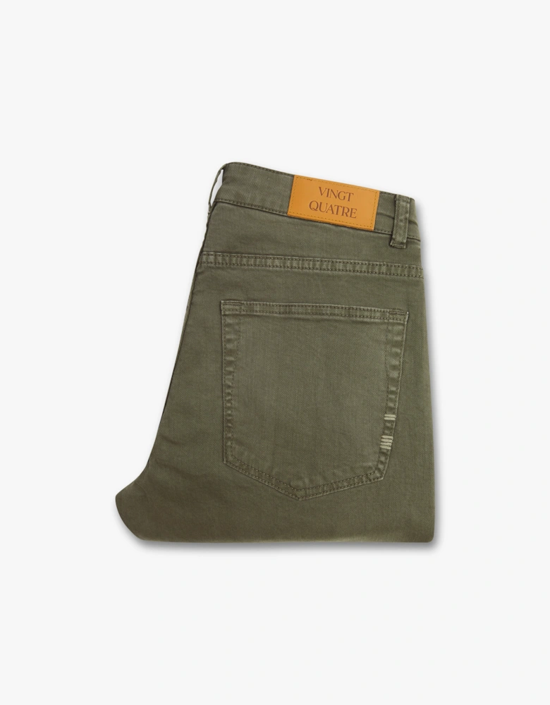 Vingt Quatre Taper Fit Olive Green Garment Dye Jeans