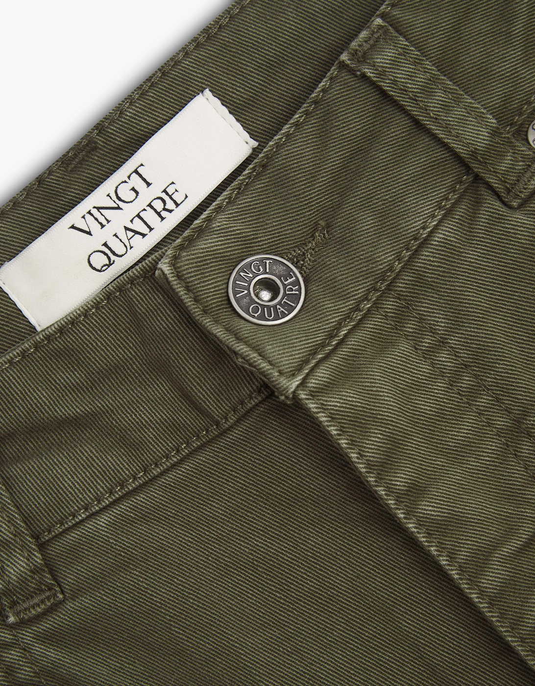 Vingt Quatre Taper Fit Olive Green Garment Dye Jeans