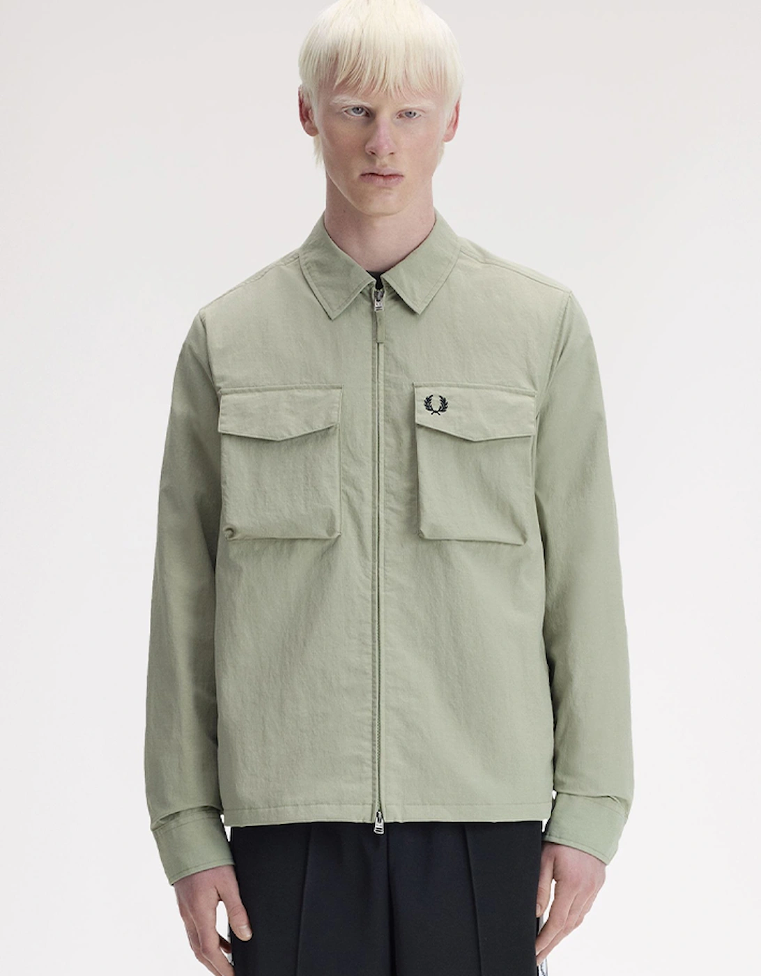 Fred Perry Men's Green Ripstop Pocket Overshirt  Large