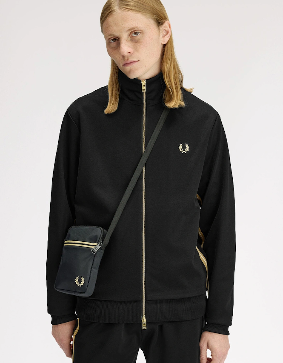 Fred Perry Men's Black Tipped Tape Side Bag Small
