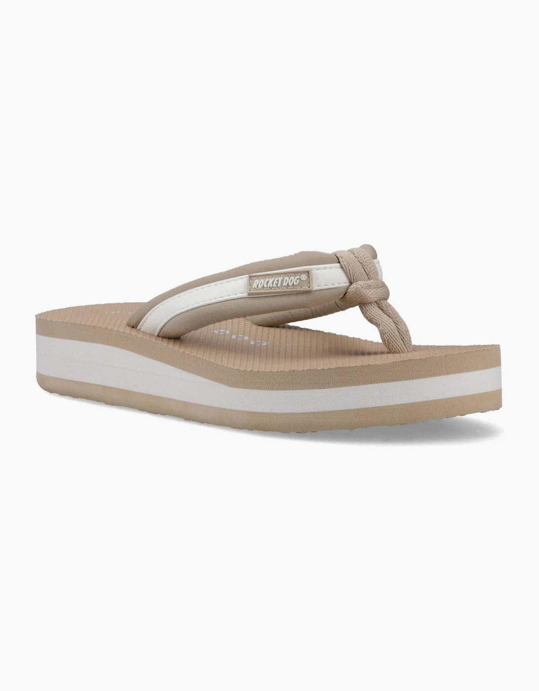 Monica Nylon PU Textile Women's Tan/Off White Flip Flops, 6 of 5