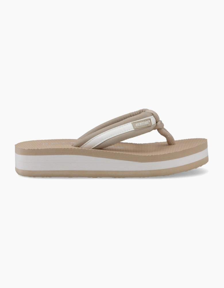 Monica Nylon PU Textile Women's Tan/Off White Flip Flops