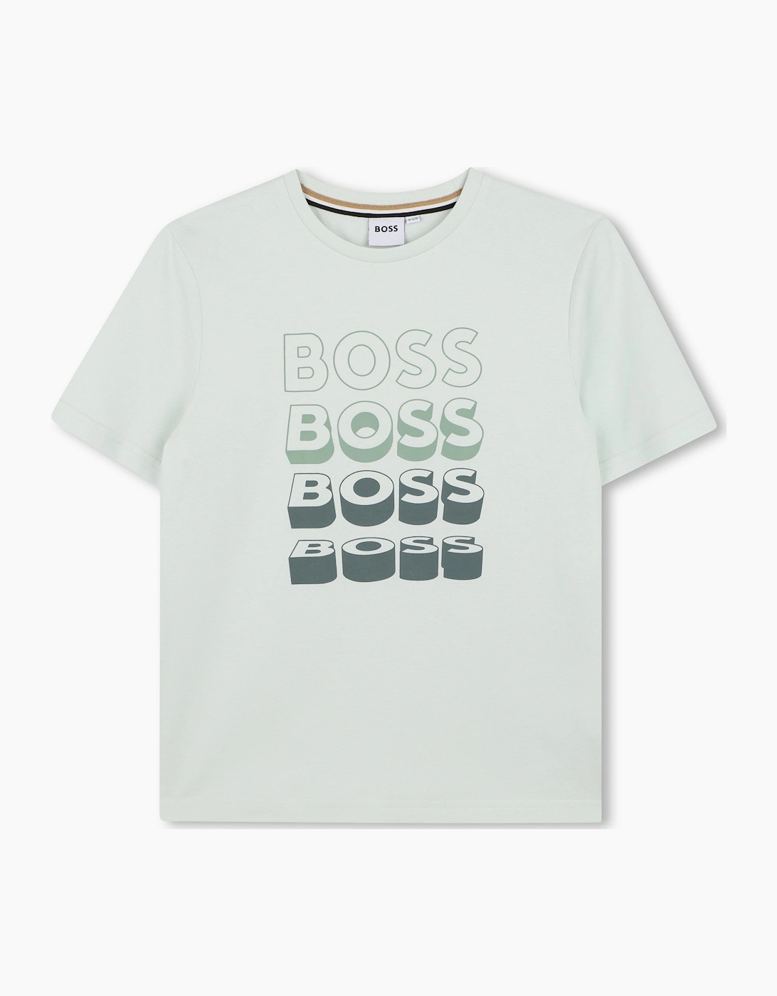 Hugo Boss Boys White Boss Repeat Logo Sprout Green T Shirt J52982 - Size: 4 Years Kids