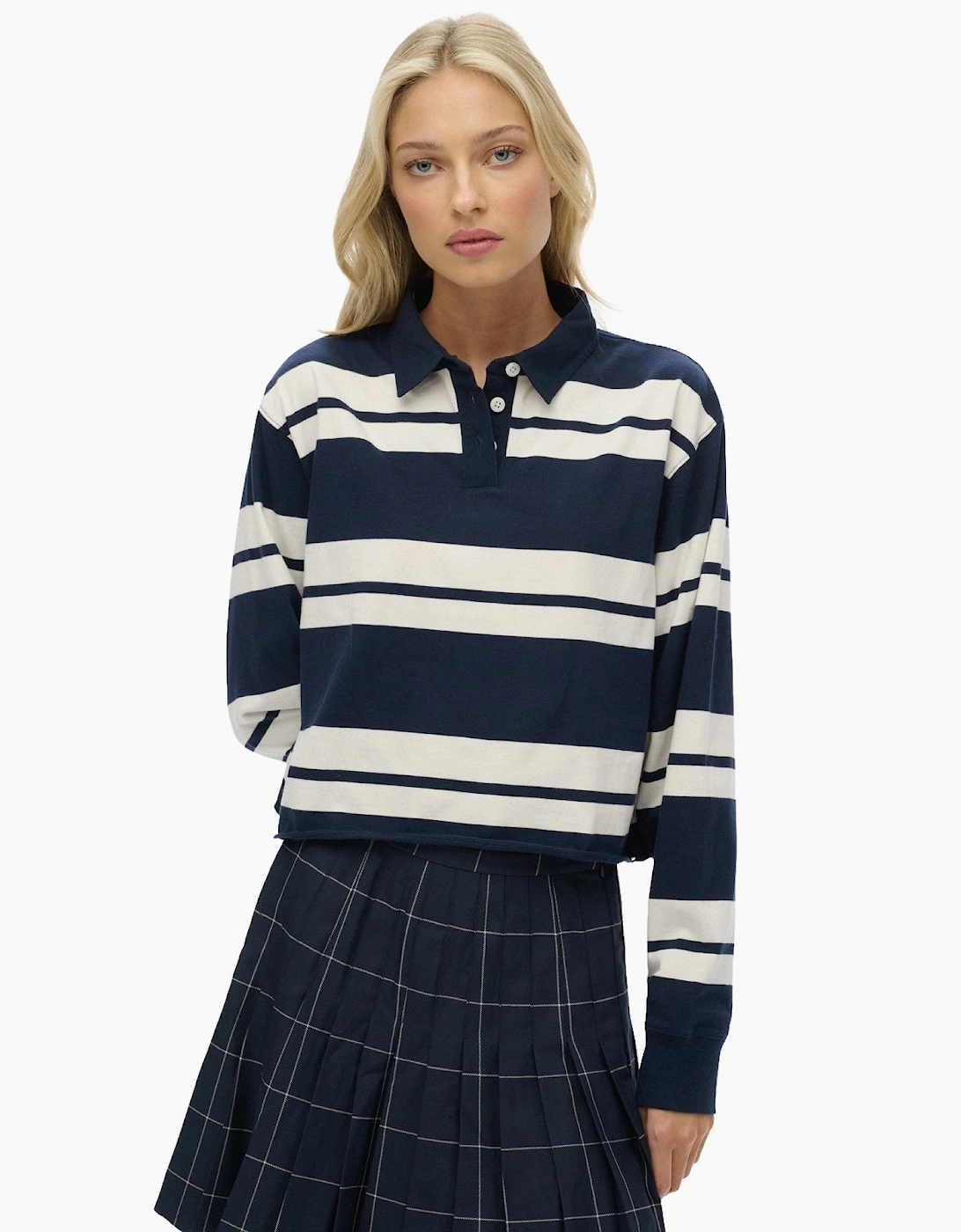 Women's Superdry Womens Athletic Essentials Long Sleeve Polo Shirt - White - Size: 10