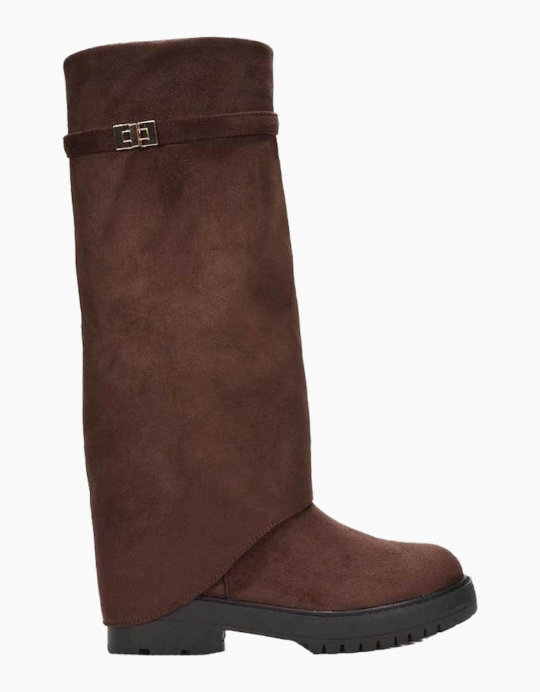 Womens/Ladies Amina Fold Over Knee-High Low Heel Boots