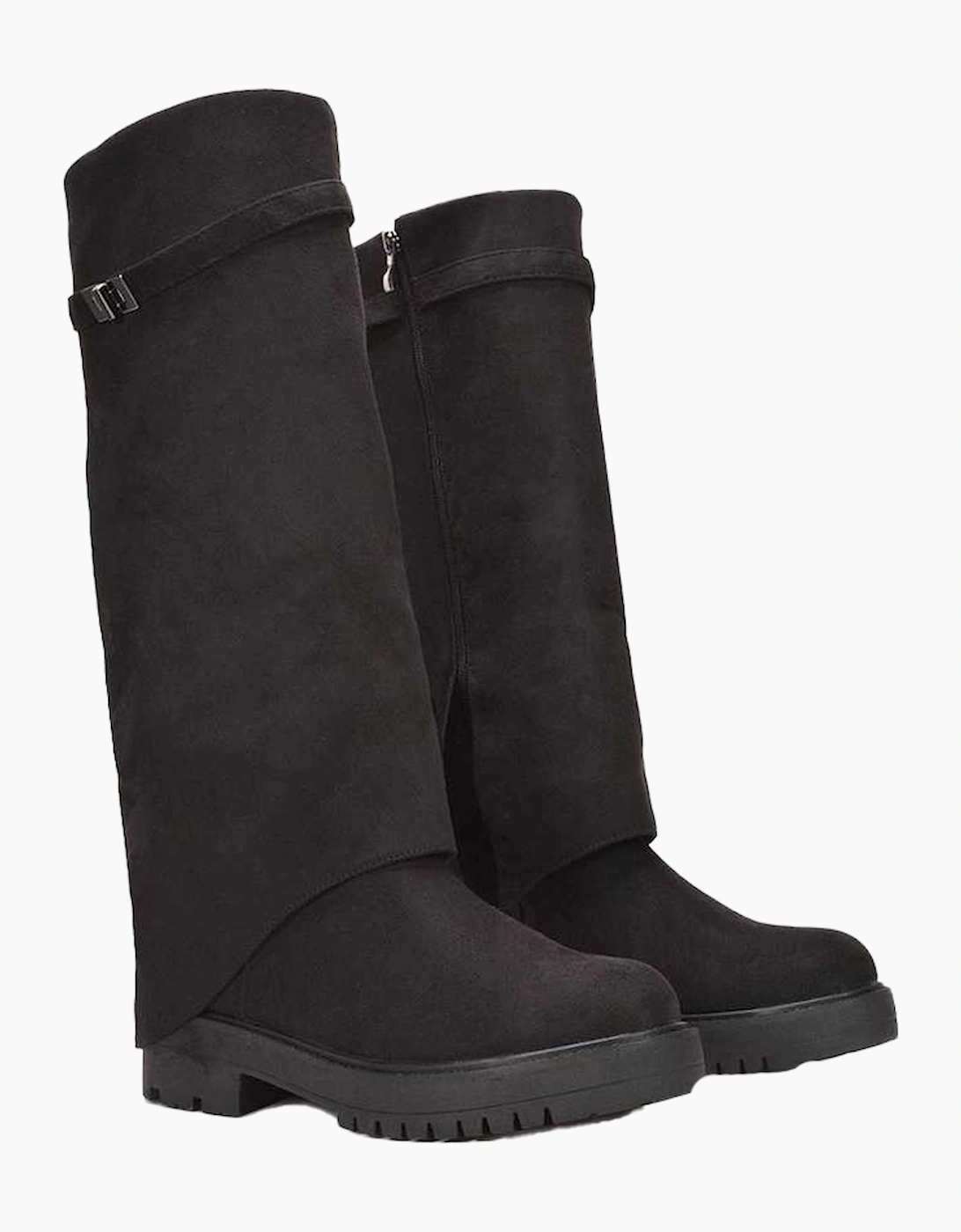 Womens/Ladies Amina Fold Over Knee-High Low Heel Boots, 4 of 3