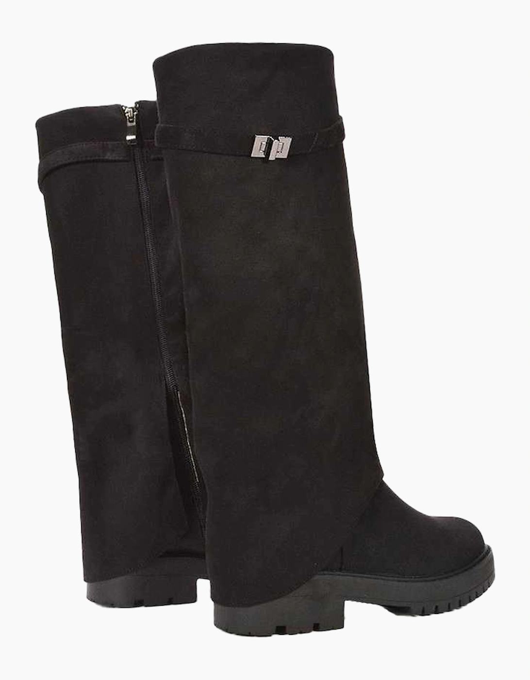 Womens/Ladies Amina Fold Over Knee-High Low Heel Boots