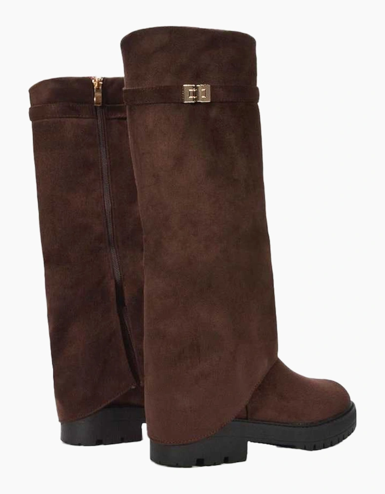 Womens/Ladies Amina Fold Over Knee-High Low Heel Boots