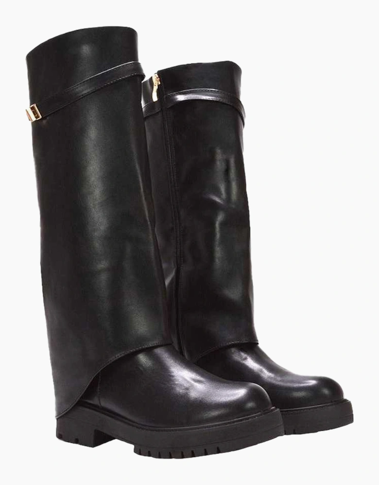 Womens/Ladies Amina Fold Over Knee-High Low Heel Boots