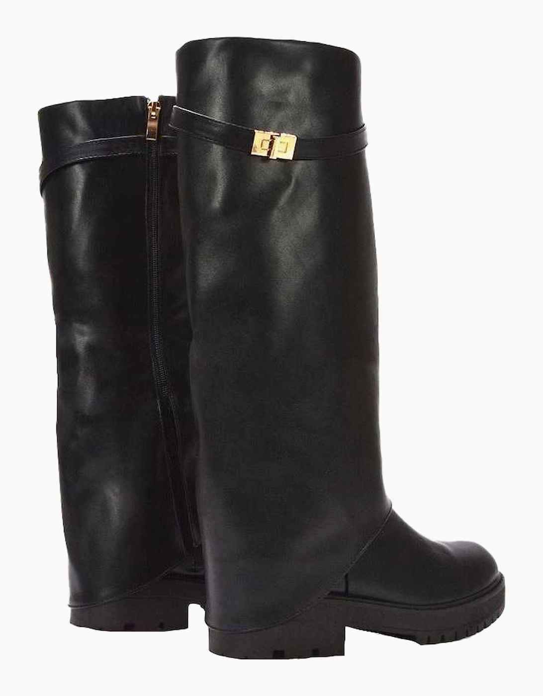 Womens/Ladies Amina Fold Over Knee-High Low Heel Boots