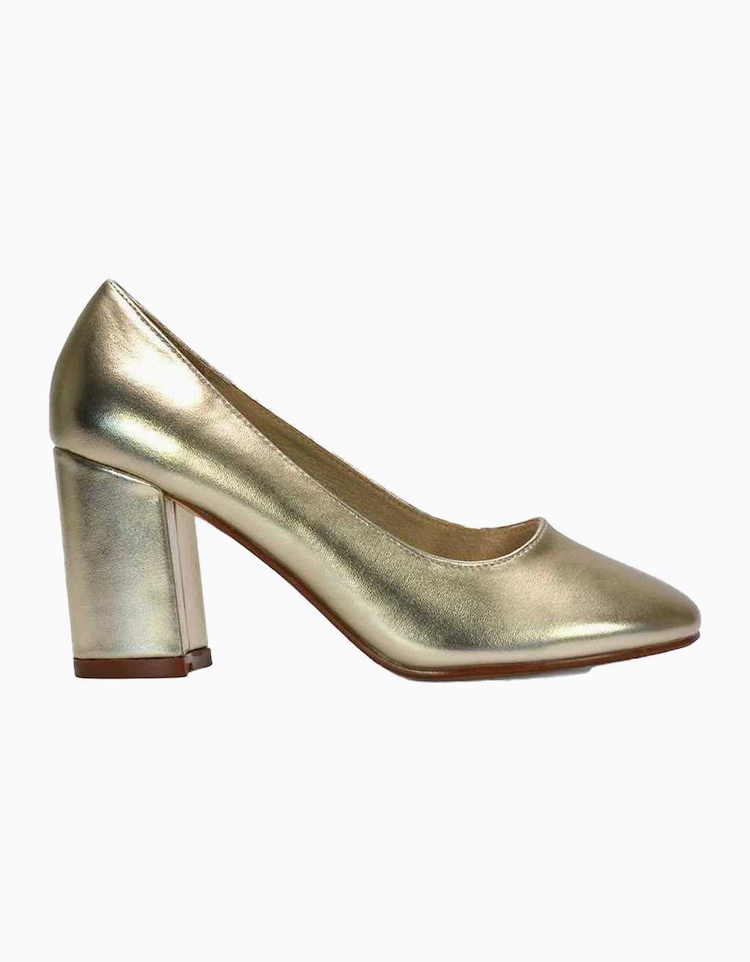 Womens/Ladies Esme Metallic Round Toe Mid Block Heel Court Shoes