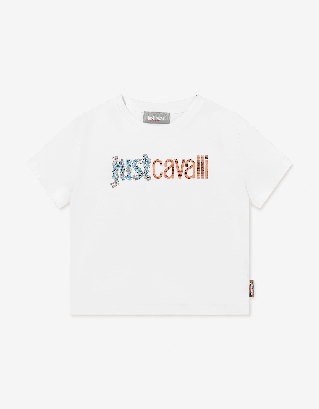 Just Cavalli Girls White 'S Benal Logo T-Shirt In - Size: 14 Years Kids