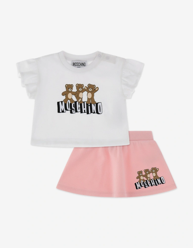 Baby Girls Teddy Bear Logo Skirt Set in Pink