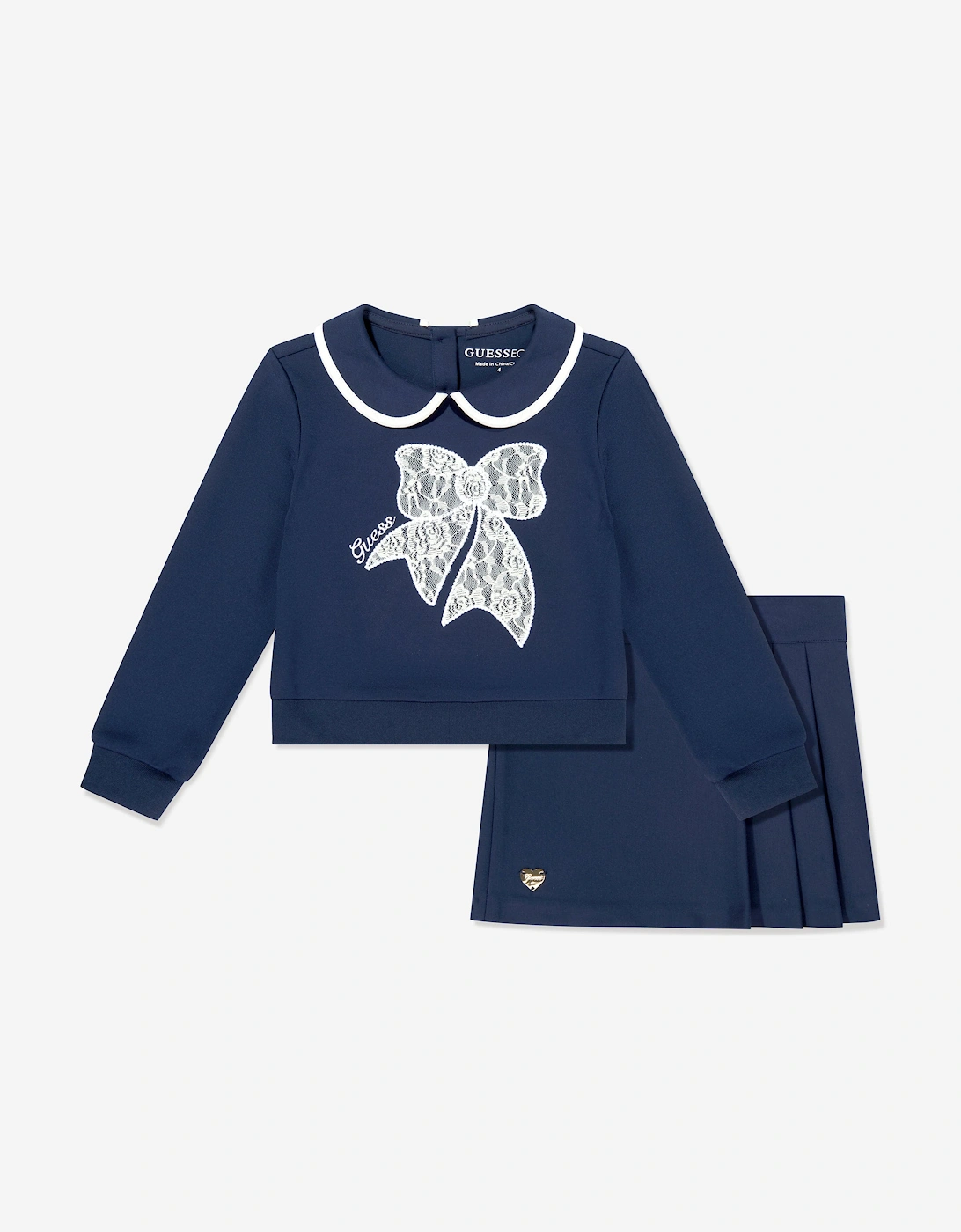 Girls Lace Bow Sweater and Skirt Set in Navy, 6 of 5