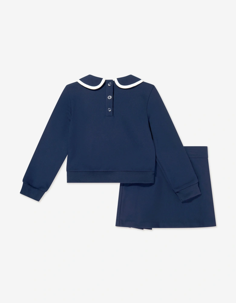 Girls Lace Bow Sweater and Skirt Set in Navy