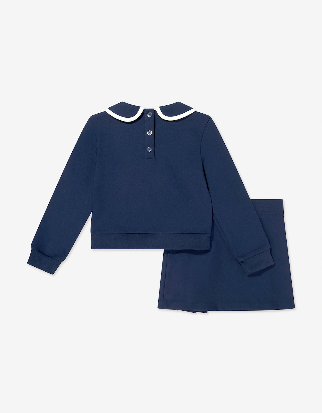 Girls Lace Bow Sweater and Skirt Set in Navy