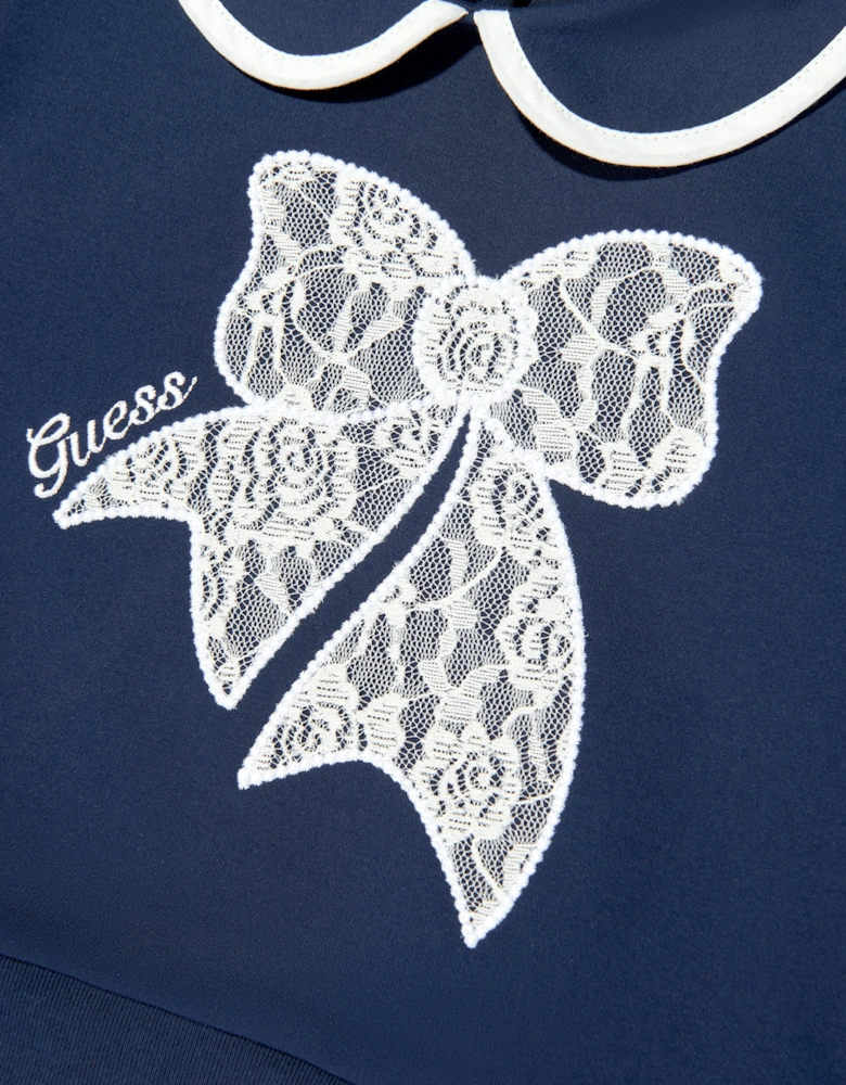 Girls Lace Bow Sweater and Skirt Set in Navy