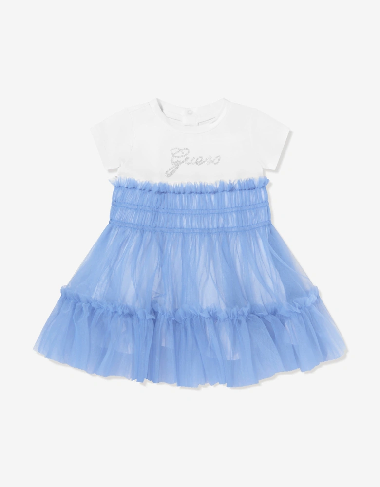 Baby Girls Mixed Fabric Dress in Blue