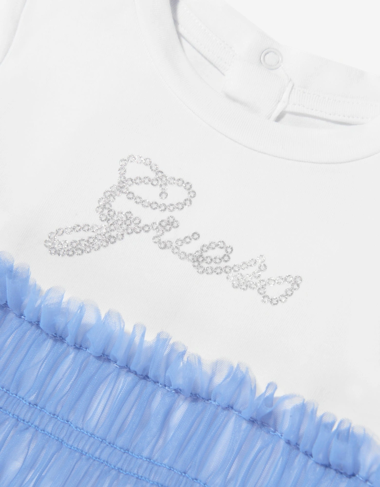 Baby Girls Mixed Fabric Dress in Blue