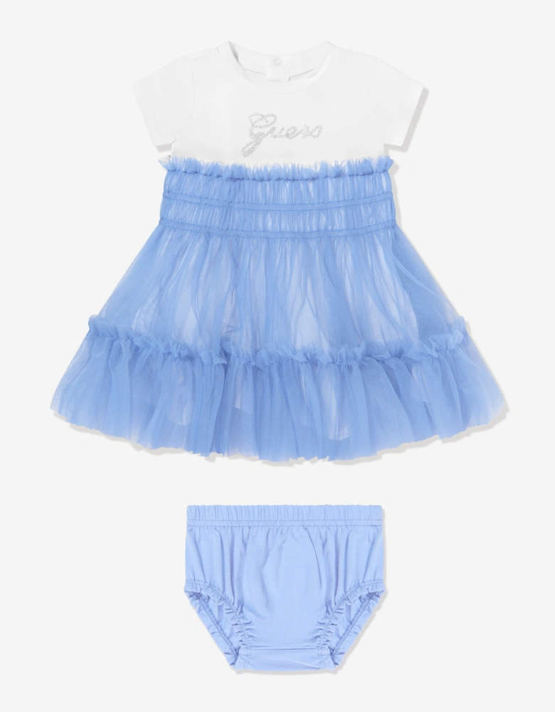 Baby Girls Mixed Fabric Dress in Blue