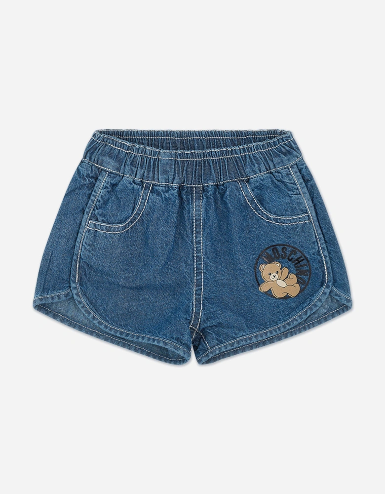 Baby Teddy Logo Denim Shorts in Blue