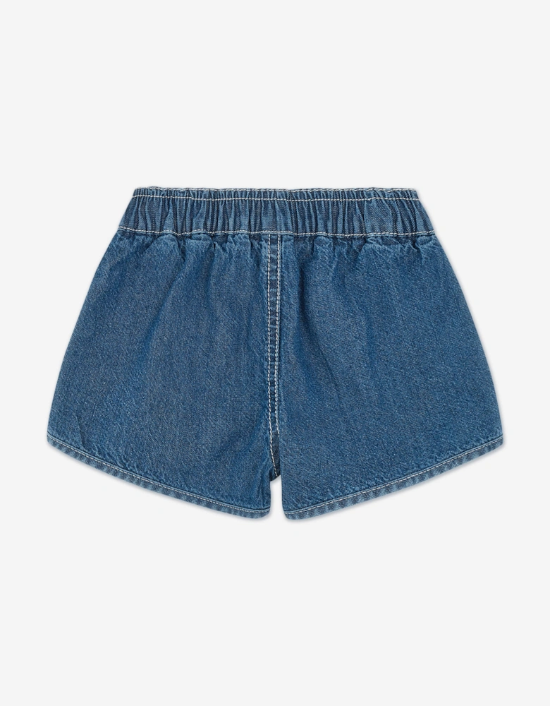 Baby Teddy Logo Denim Shorts in Blue