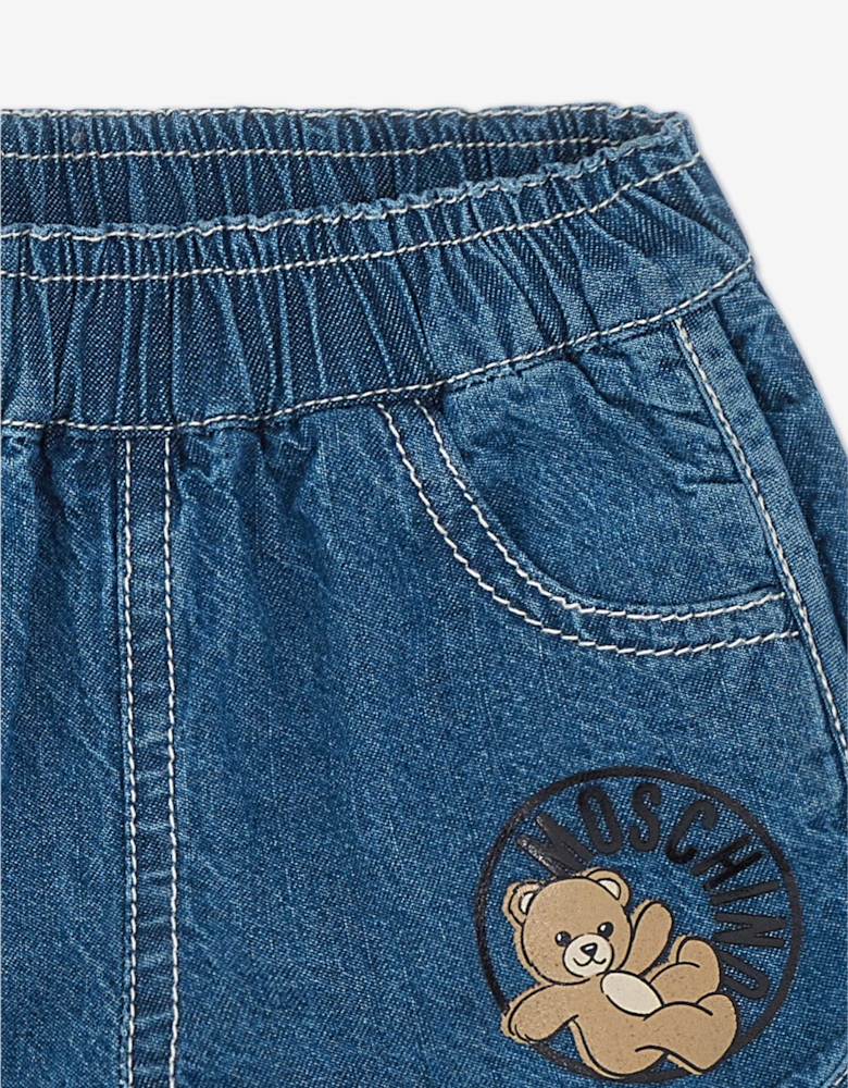 Baby Teddy Logo Denim Shorts in Blue