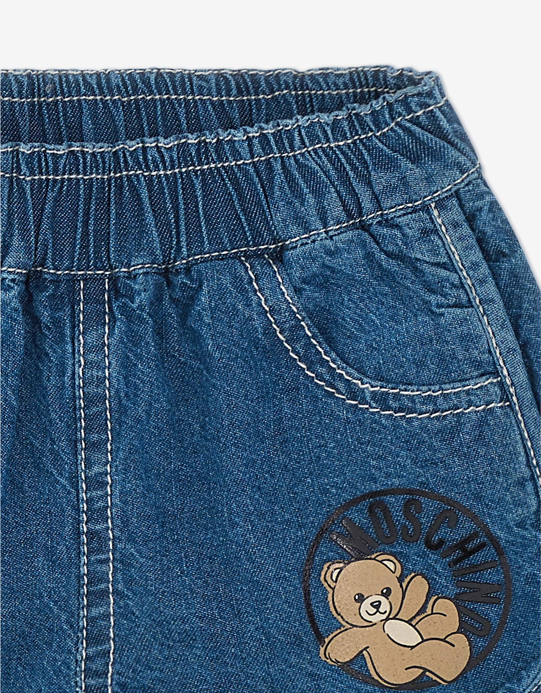 Baby Teddy Logo Denim Shorts in Blue