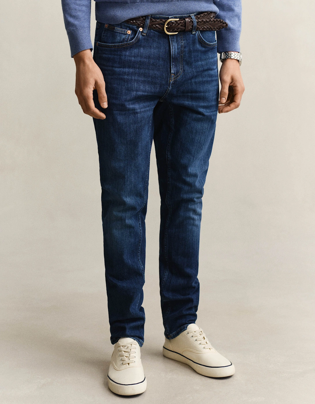 Gant Men's Navy Slim Fit Jeans - 971 Mid Blue Worn In - Size: 32/32