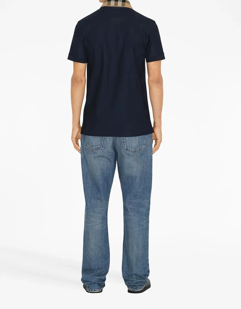 Vintage Check Print Collar Polo Shirt Navy blue