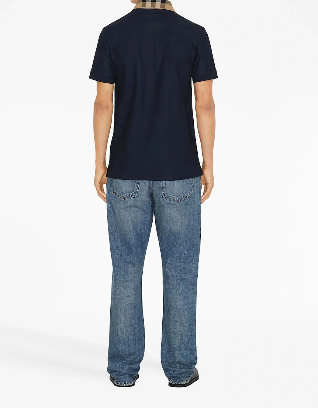 Vintage Check Print Collar Polo Shirt Navy blue