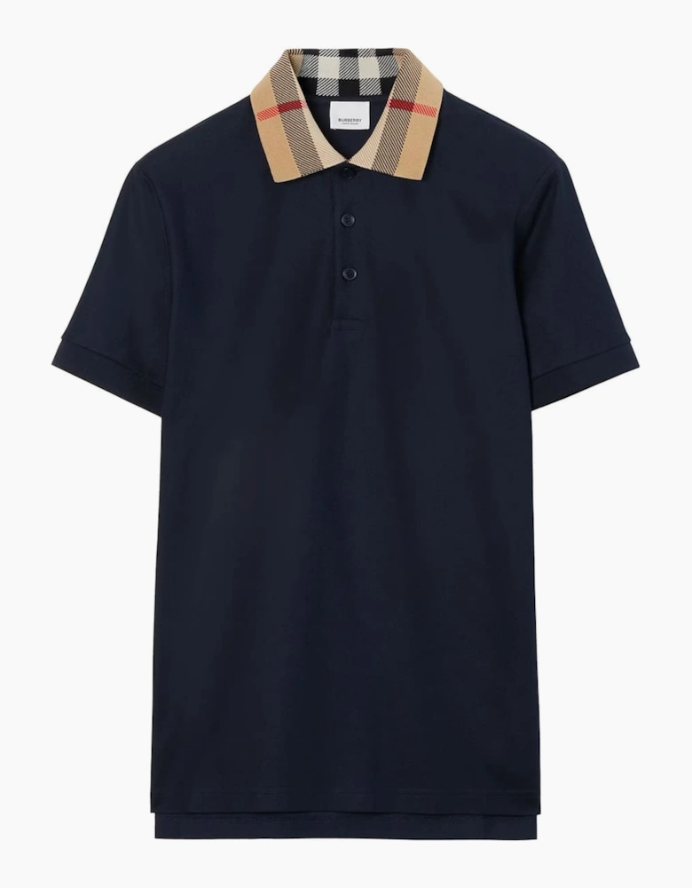 Vintage Check Print Collar Polo Shirt Navy blue